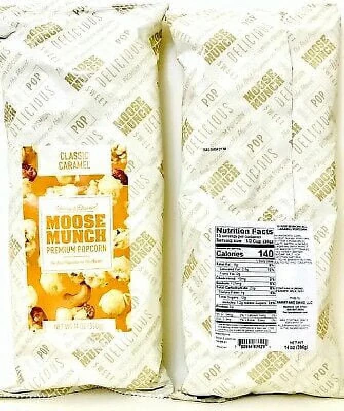 Harry & David Gourmet Moose Munch Classic Caramel Premium Popcorn with Almonds and Cashews 14 oz Bundle