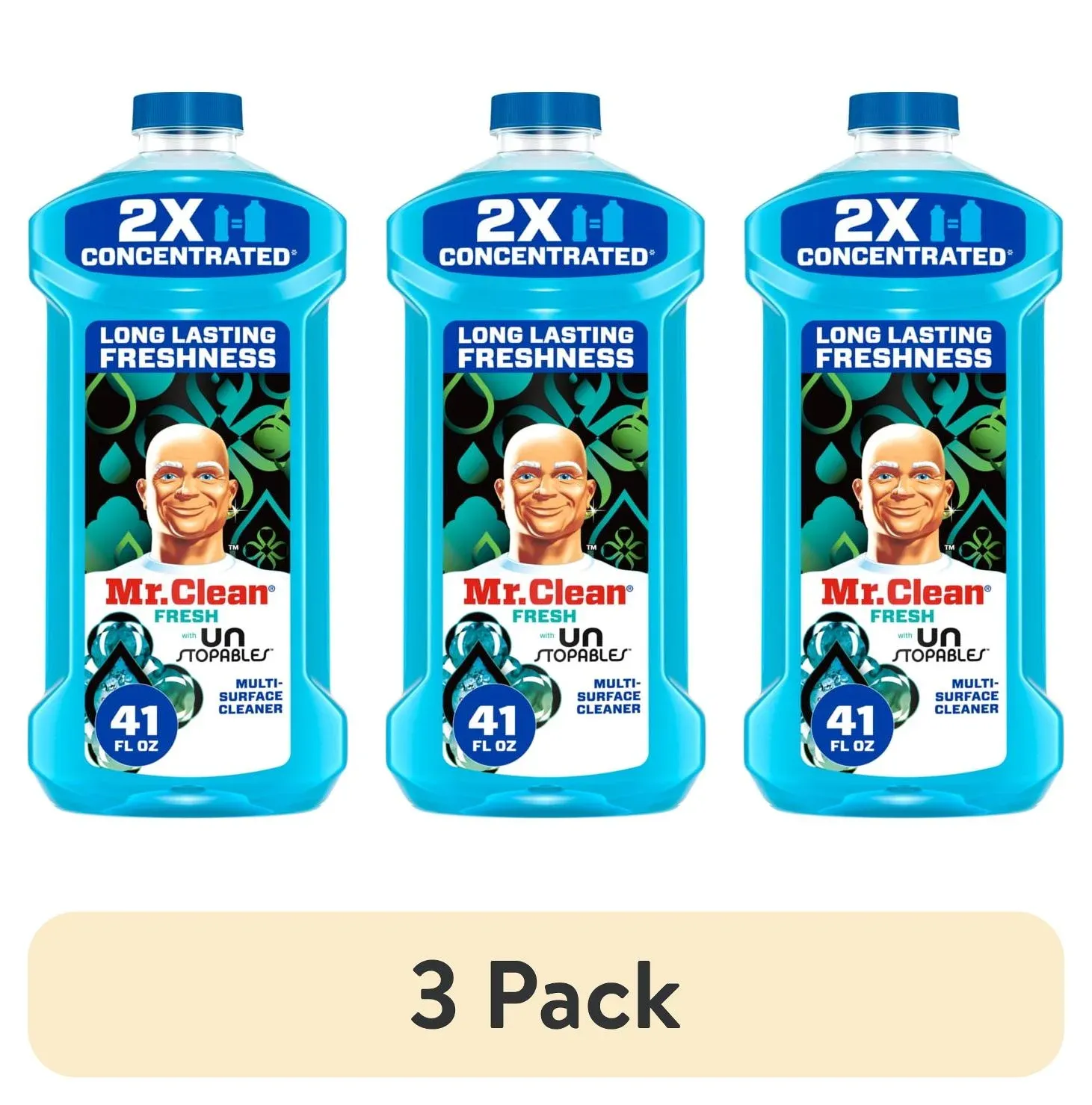 (3 pack) Mr. Clean All Purpose Cleaner, 2X Concentrated Multi Surface, Unstopable Fresh Scent, 41 fl oz