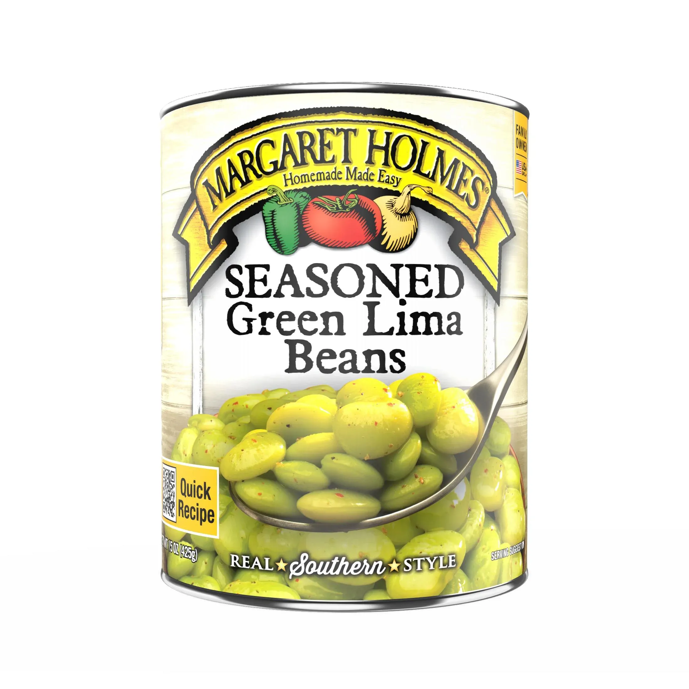 Margaret Holmes Seasoned Green Lima Beans, Canned Beans, 15 oz
