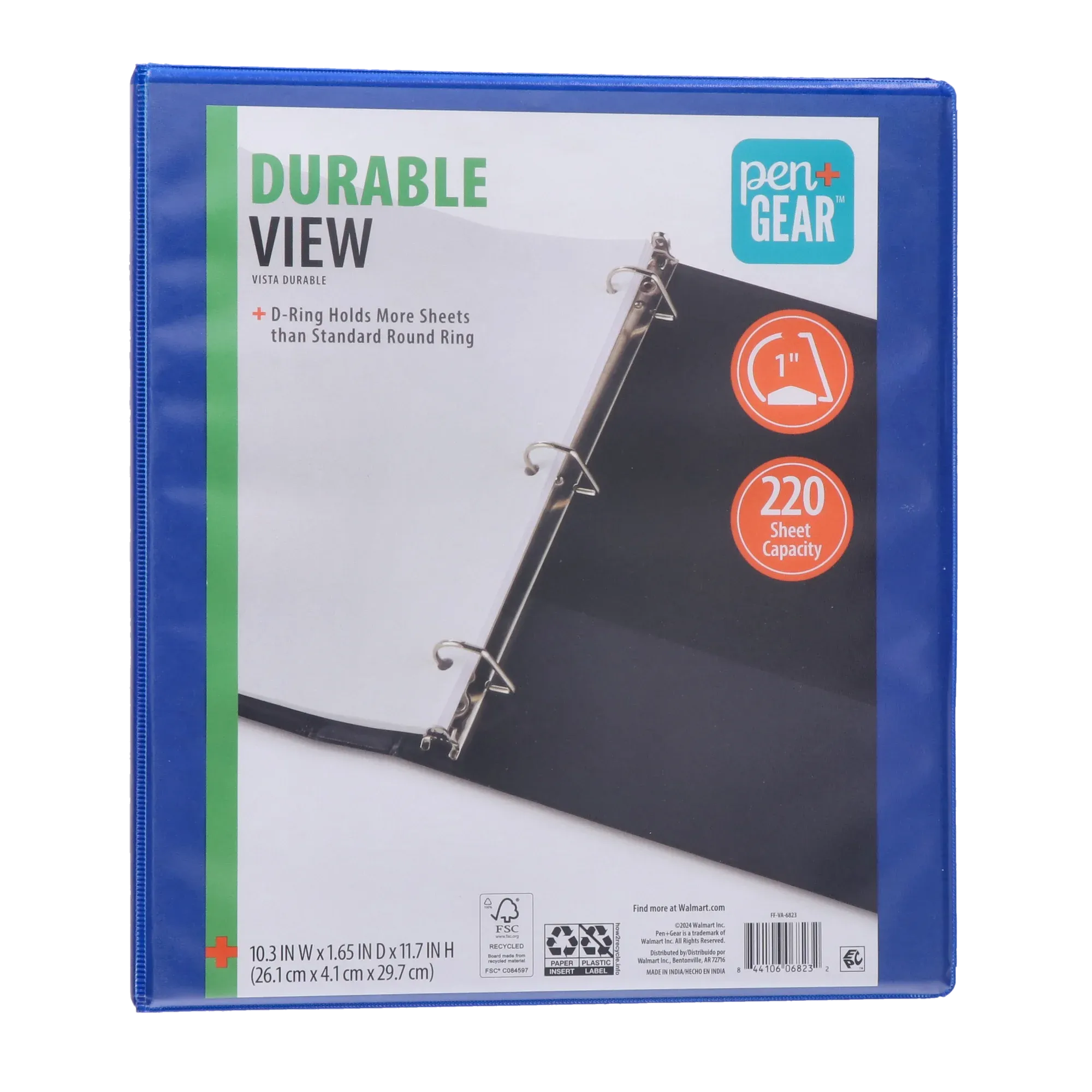 (4 pack) Pen+Gear Durable View 3-Ring Binder with 1” Slanted D-Rings, Blue