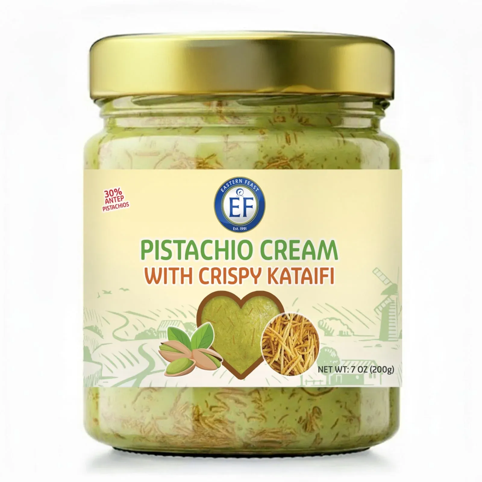 Eastern Feast - Pistachio Cream with Crispy Kataifi, Premium Middle Eastern Dessert Spread, Rich Pistachio Filling, 200g Jar