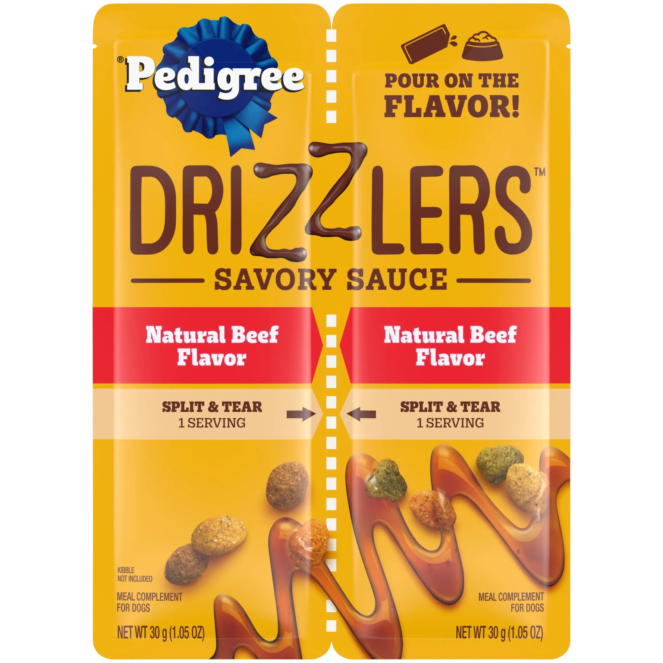 Pedigree Drizzlers Savory Sauce Natural Beef Flavor, 60g Twin Pouch (1 Count, 2 Servings Total)