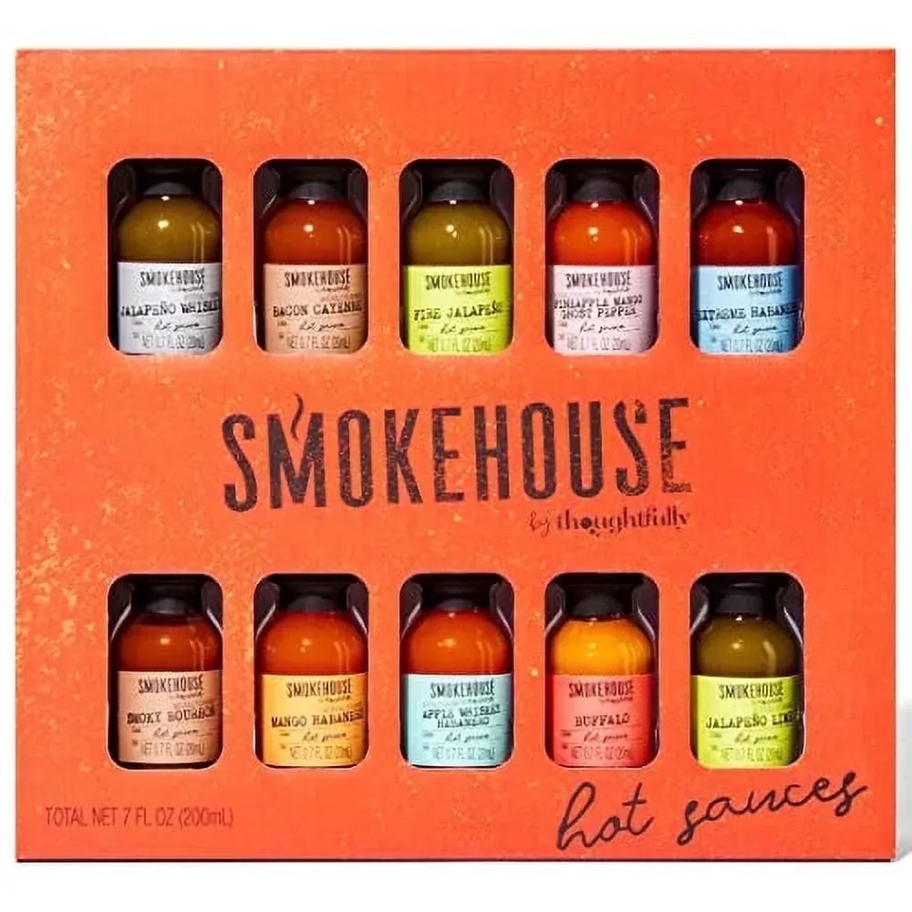 Smokehouse by Thoughtfully Natural Flavors Hot Sauce Traveler Variety pack, Liquid Sauce Gift Set, 10 Count