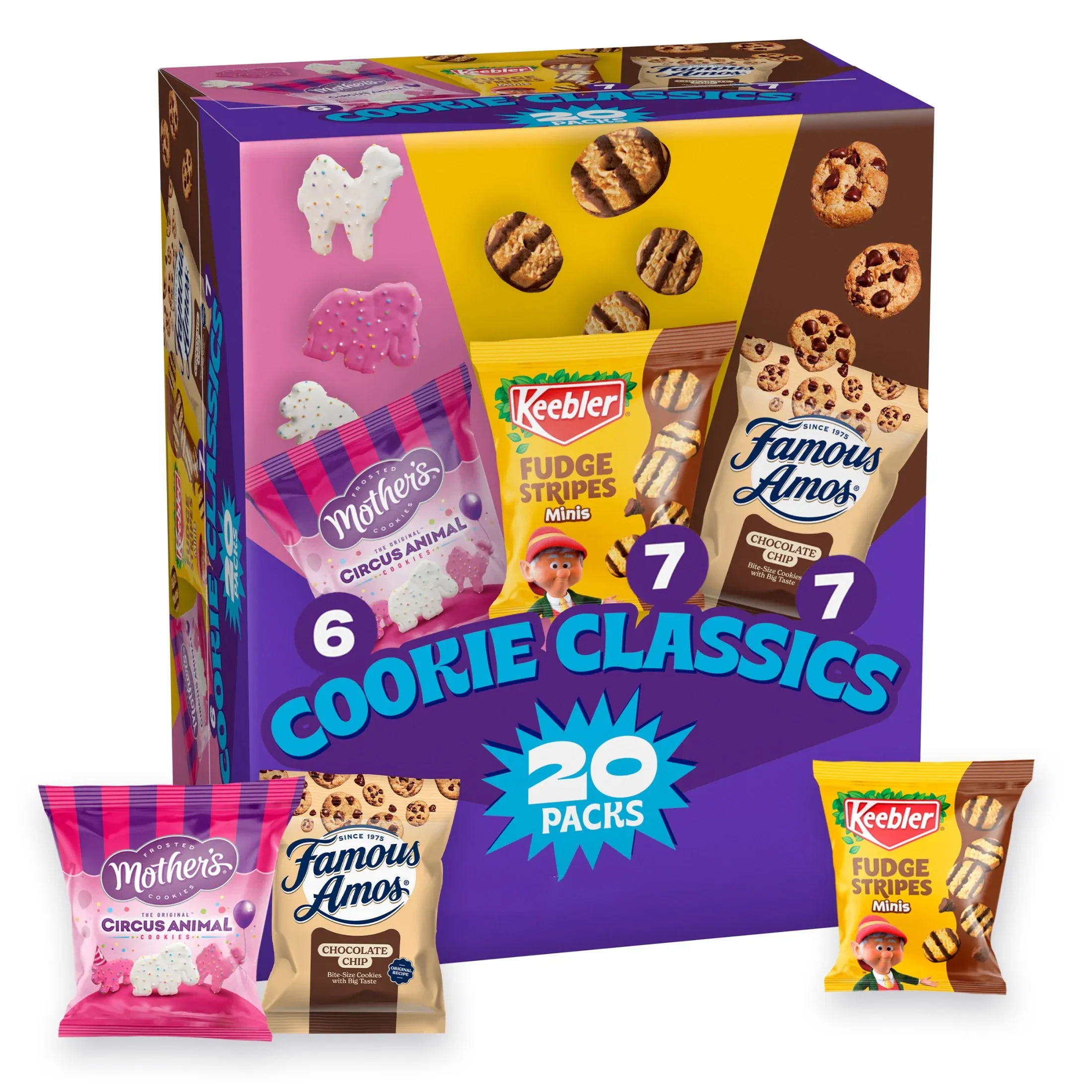 Assorted Cookie Classics Variety Pack - Mother’s Circus, Keebler Fudge Stripes & Famous Amos, 20 Pouch Box, 20 oz