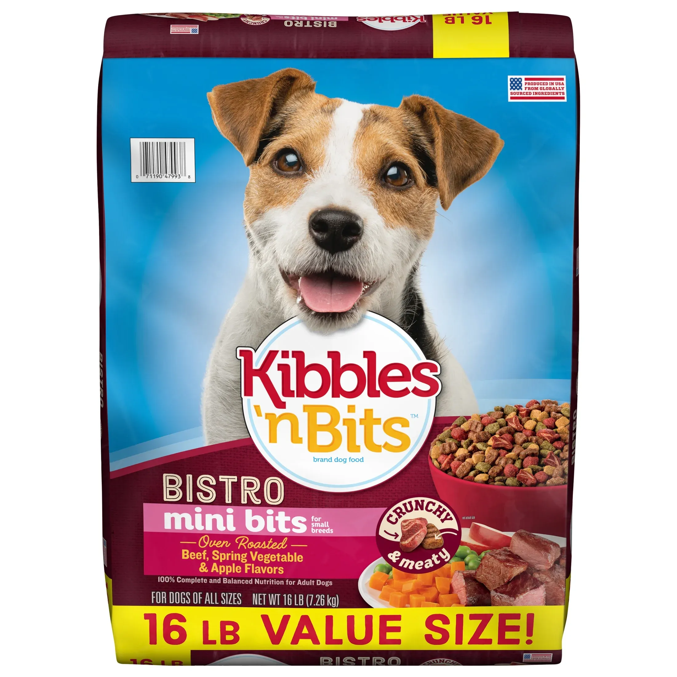 Kibbles 'n Bits Bistro Mini Bits Small Breed Dry Dog Food Beef & Apple Flavors, 16 lb