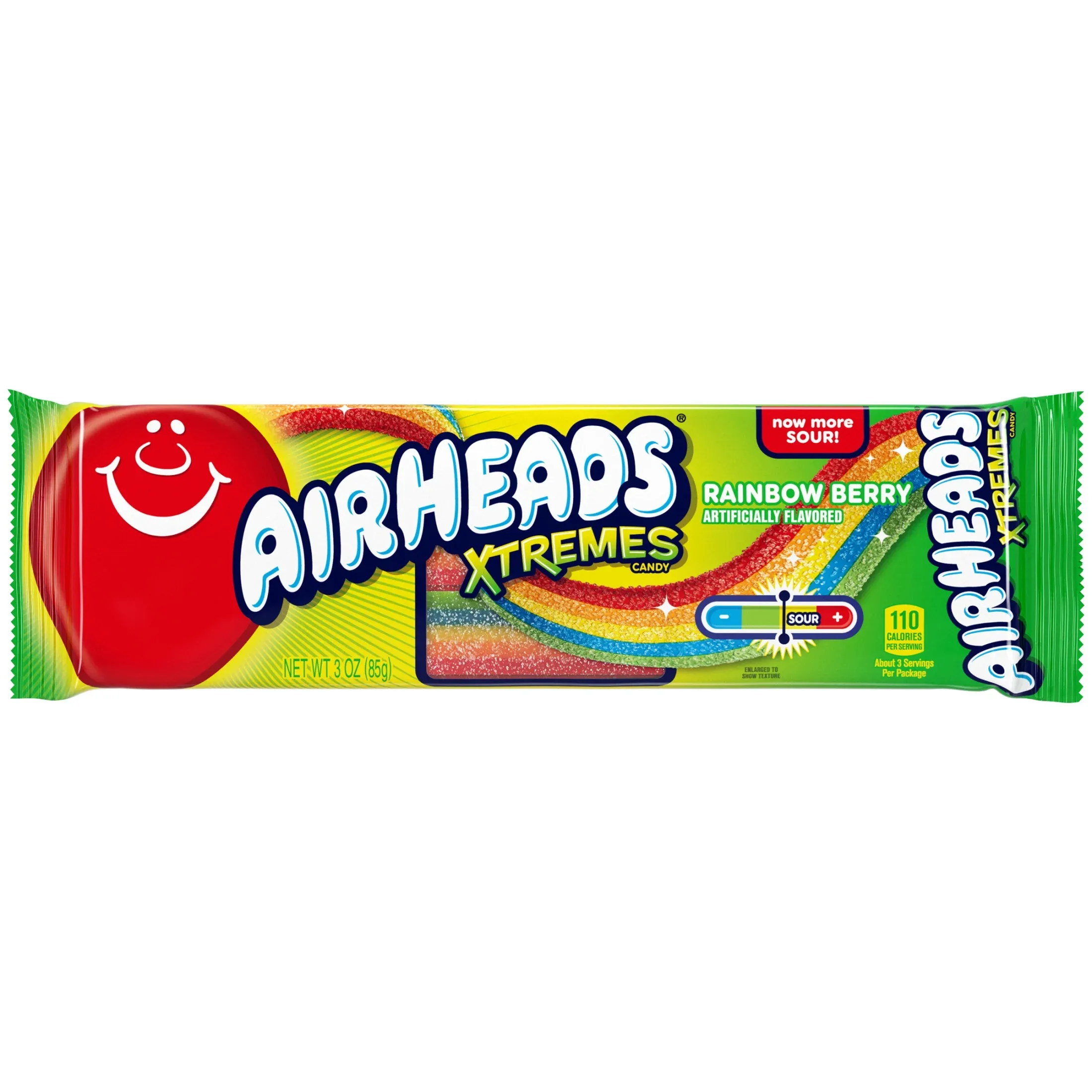 Airheads Xtremes Belts Sweetly Sour Candy Pack, Rainbow Berry, Nut Free, 3 oz Bag
