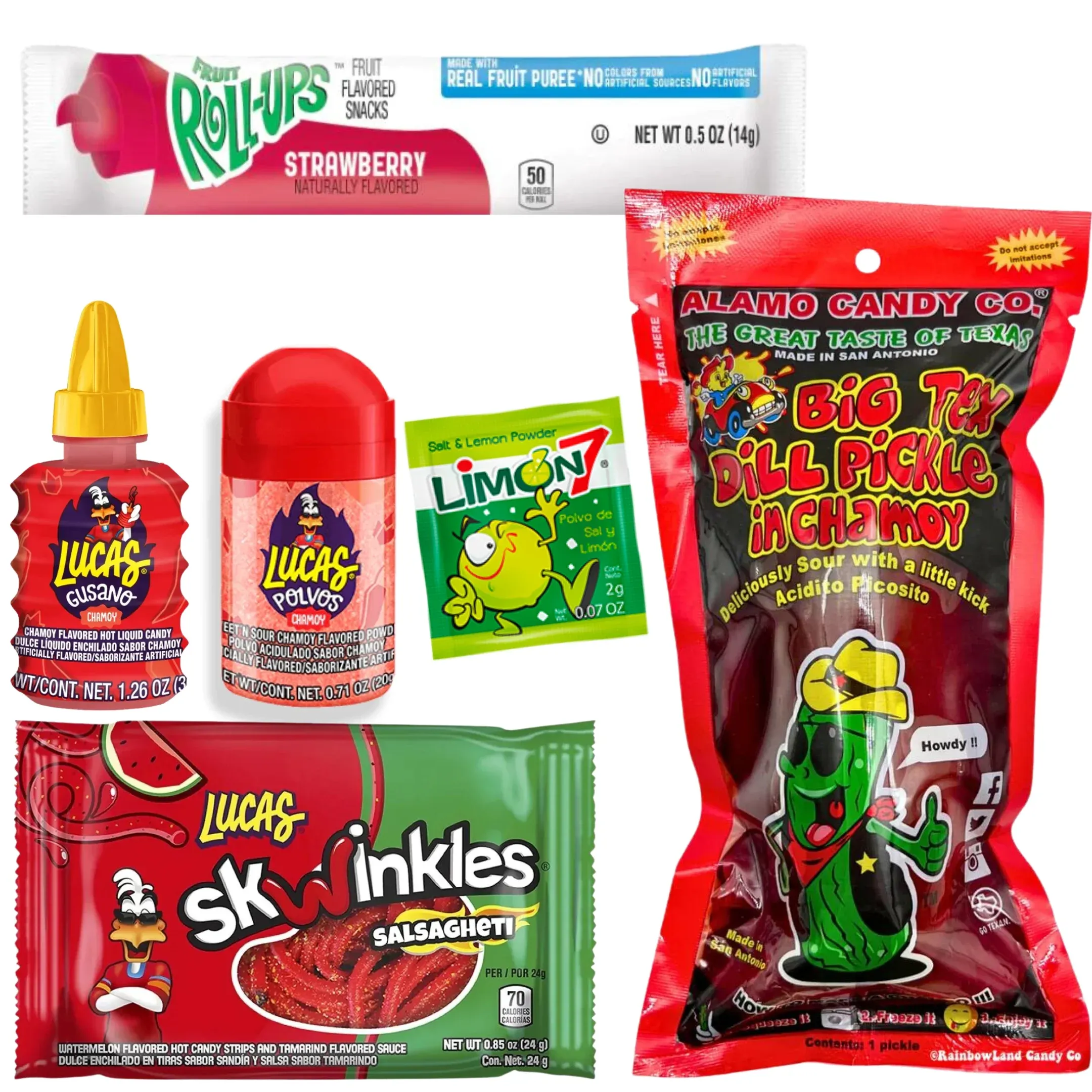 Ma Lit Candy Chamoy Pickle Kit - Includes the Big Tex Chamoy Pickle, Takis Fuego, Lucas Swinkles Salsaghetti & Other Mexican Candies