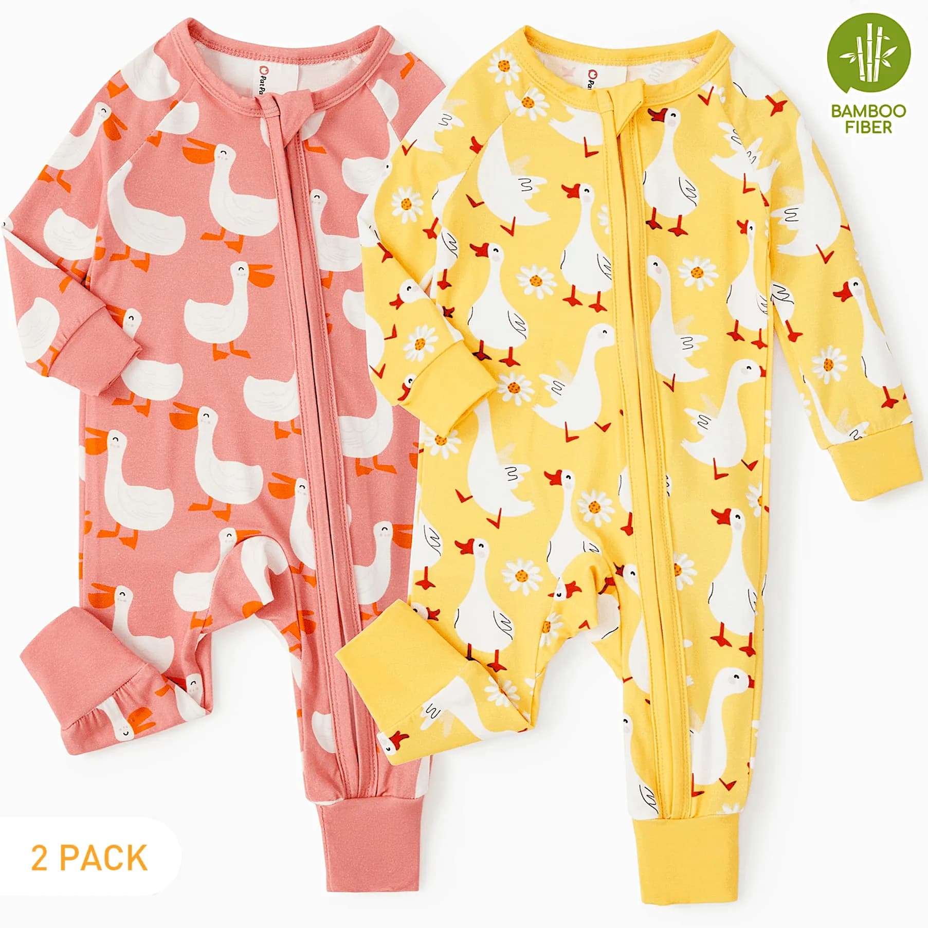 PatPat Baby Girl Clothes Unisex Viscose from Bamboo Footless Zip Sleepwear Long Sleeve Snug Fit Baby Pajamas for Newborn Infant Boys Girls Baby Gifts Sleeper 2Pack,0-3 Months
