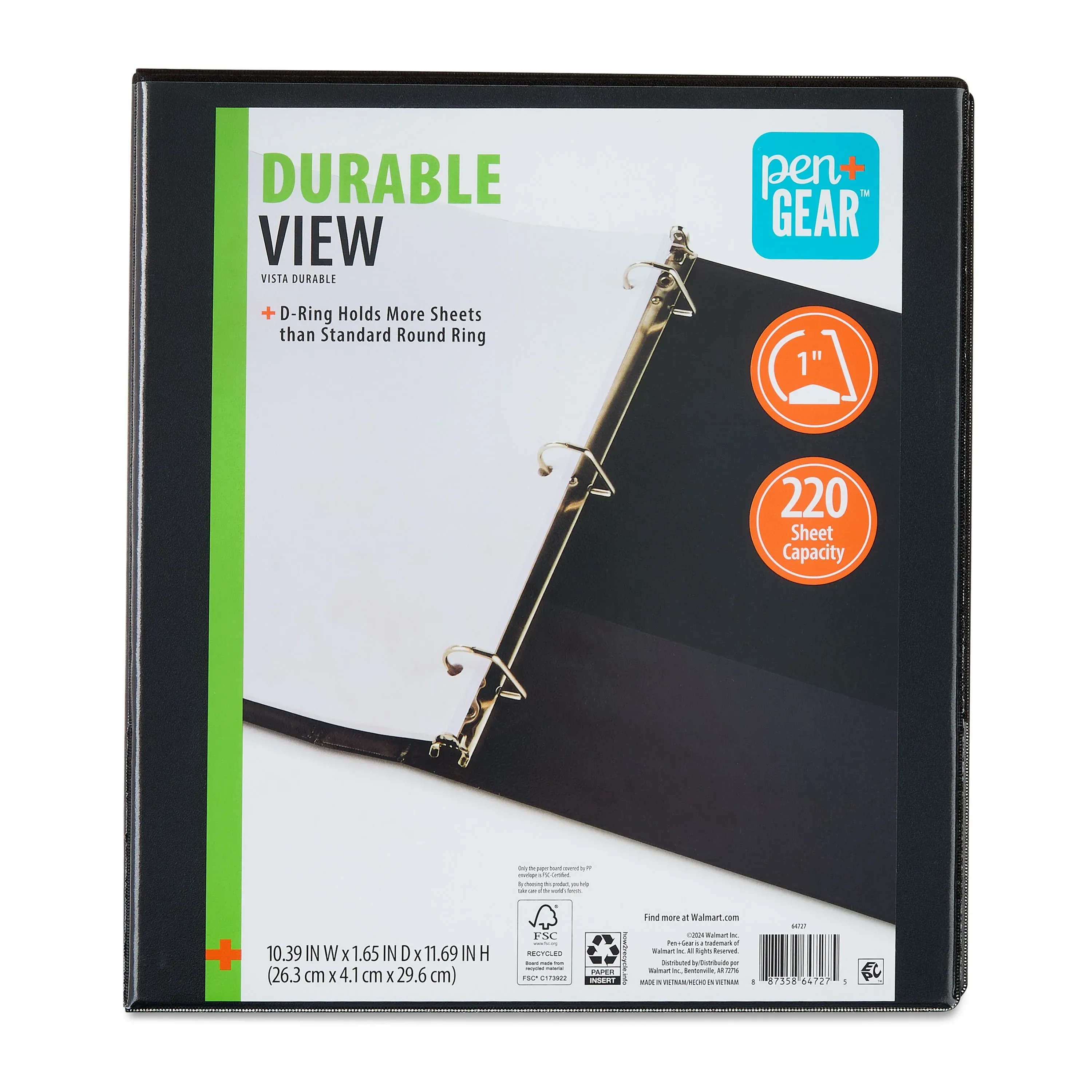 (2 pack) Pen+Gear Durable View 1-inch D-Ring Binder, Black
