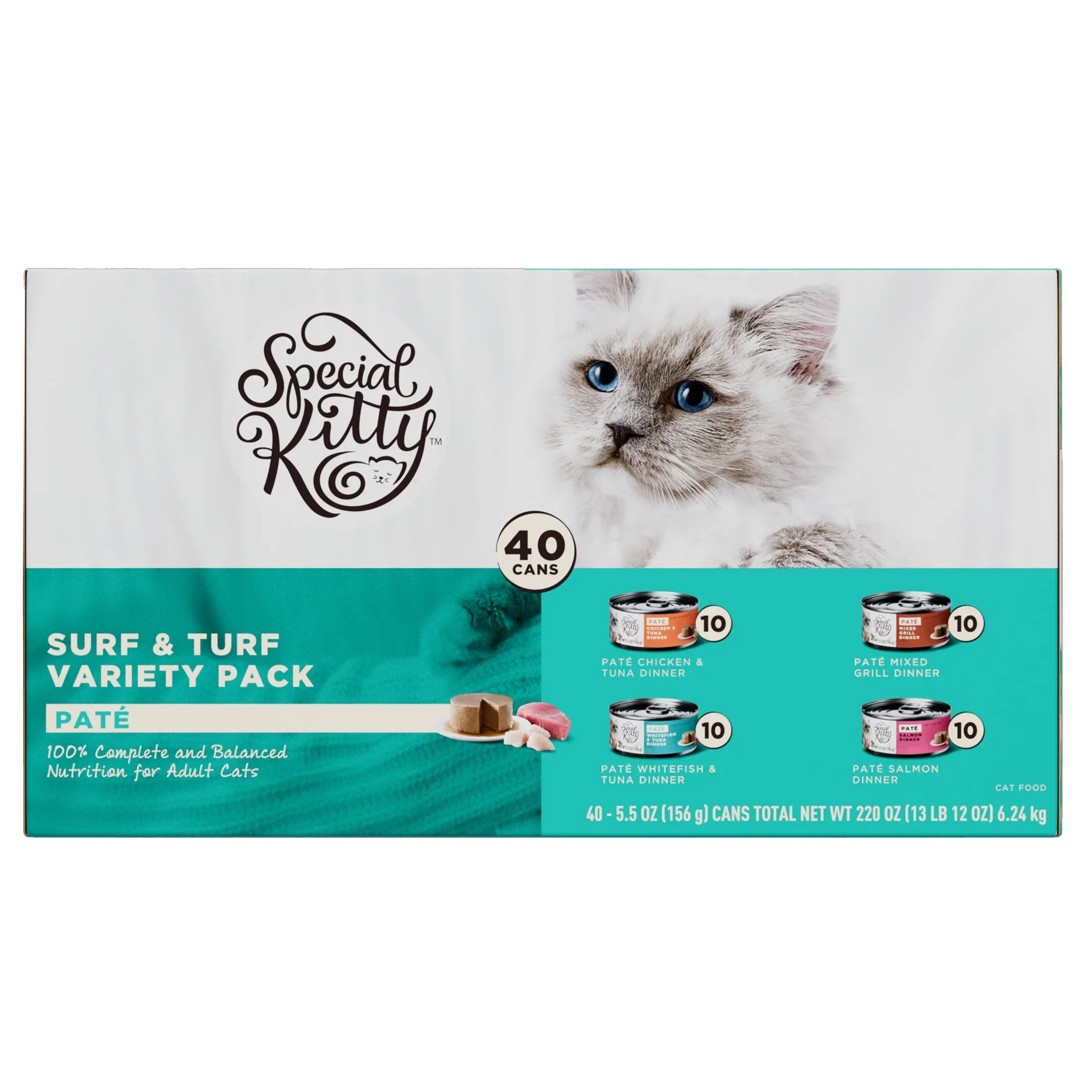 Special Kitty Surf & Turf Pate Wet Cat Food Variety Pack, 5.5 oz Cans, 40 Pack