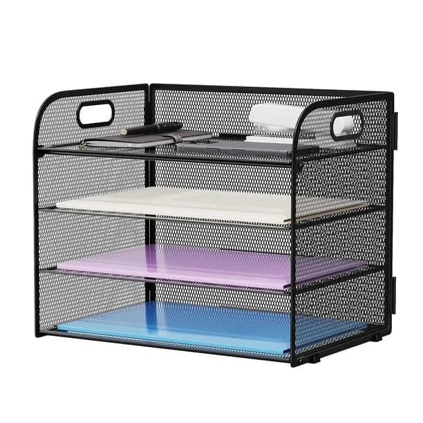 Marbrasse 4-Tier Desk Organizer Tray, ,Paper Organizer for Desk,Mesh Desktop File Organizers with Handle