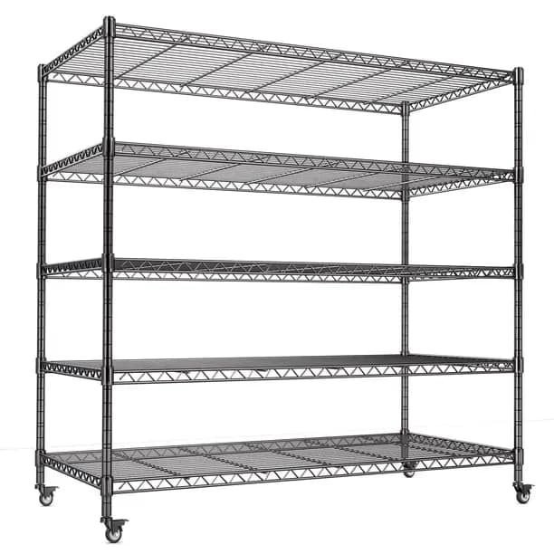 5-Tier Heavy Duty Wire Shelving Unit,3000 lbs Storage Rack,Metal Shelving with Wheels,Storage Shelves