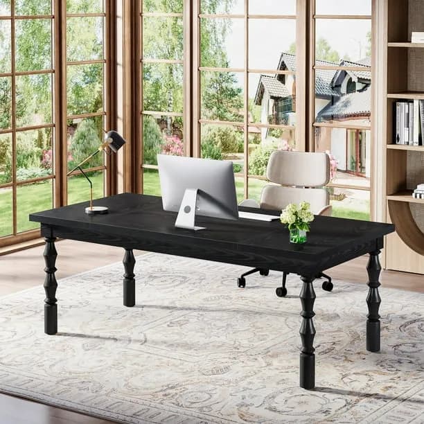 Tribesigns 62.2-Inch Large Wood Executive Desk, Farmhouse Style Writing/Study Table, Business Office Workstation
