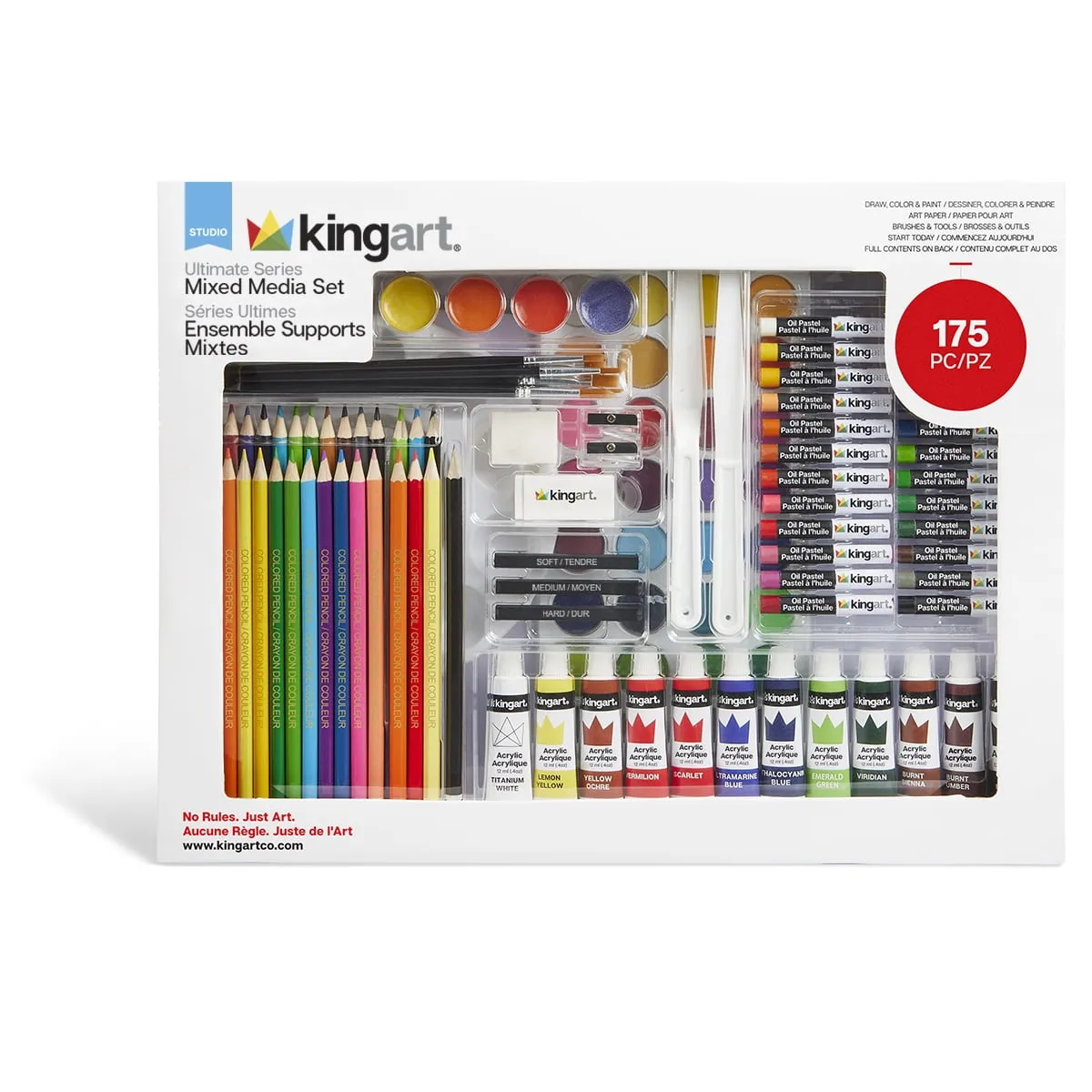 KINGART 175-Piece Mixed Media Art Set Complete Drawing, Sketching & Painting Kit for Kids and Adults