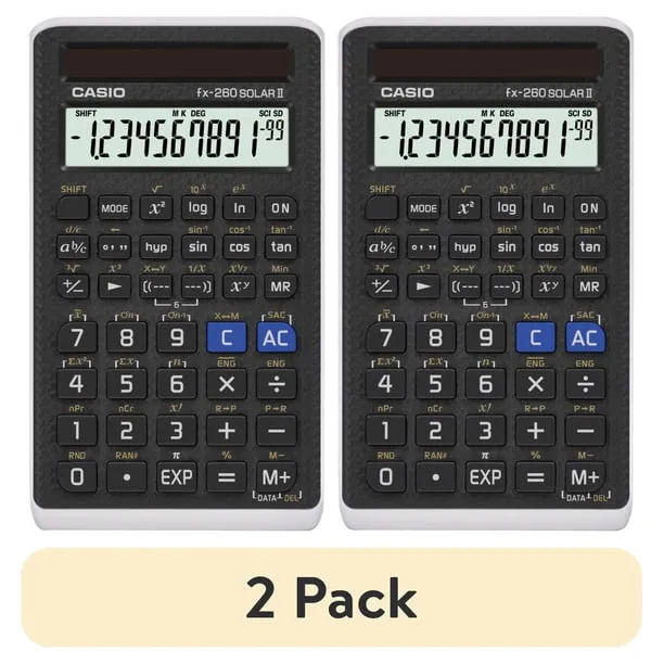 (2 pack) Casio FX-260 Solar II Scientific Calculator, Black, Elementary to High School