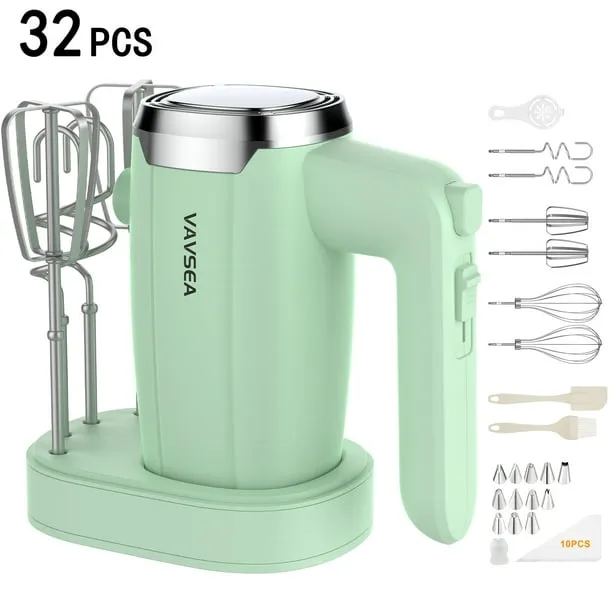 VAVSEA Electric Hand Mixer with 32 Attachments, Includes 2 Whisk, 2 Dough Hooks, 2 Beater, Cake Decorating, 500W Handhel