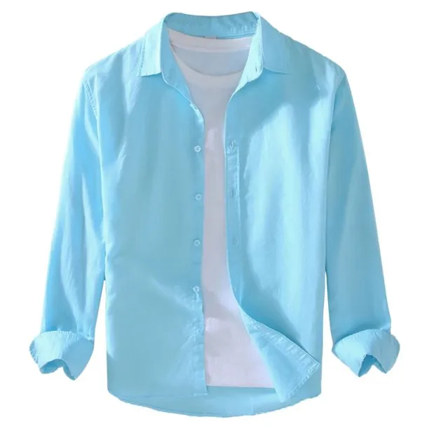 Men's Linen Shirts Solid Color Casual Long Sleeve