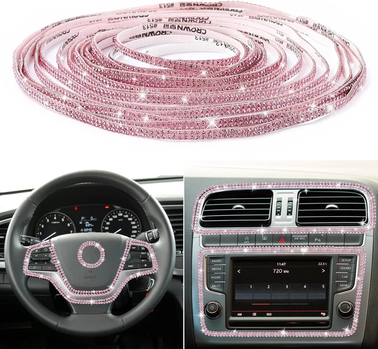 LQCrafK Car Dashboard Automotive Decorative Interior Accessories, Pink, 16.4 ft