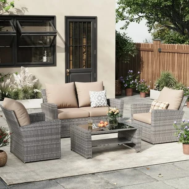 Elposun Wicker Patio Furniture Set 4 Piece Outdoor