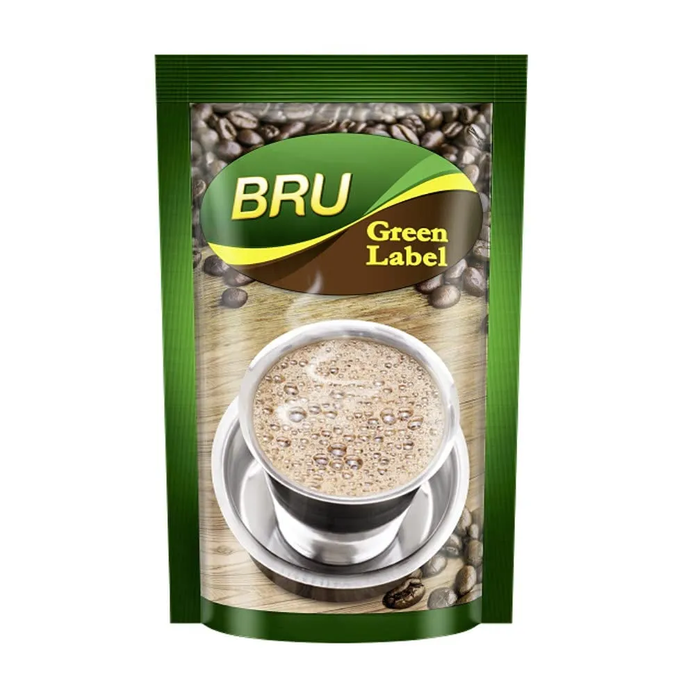 BRU Green Label Filter Coffee Powder 500 g Pouch, Lightly Roasted Ground Coffee Beans from South India - Rich & Strong B
