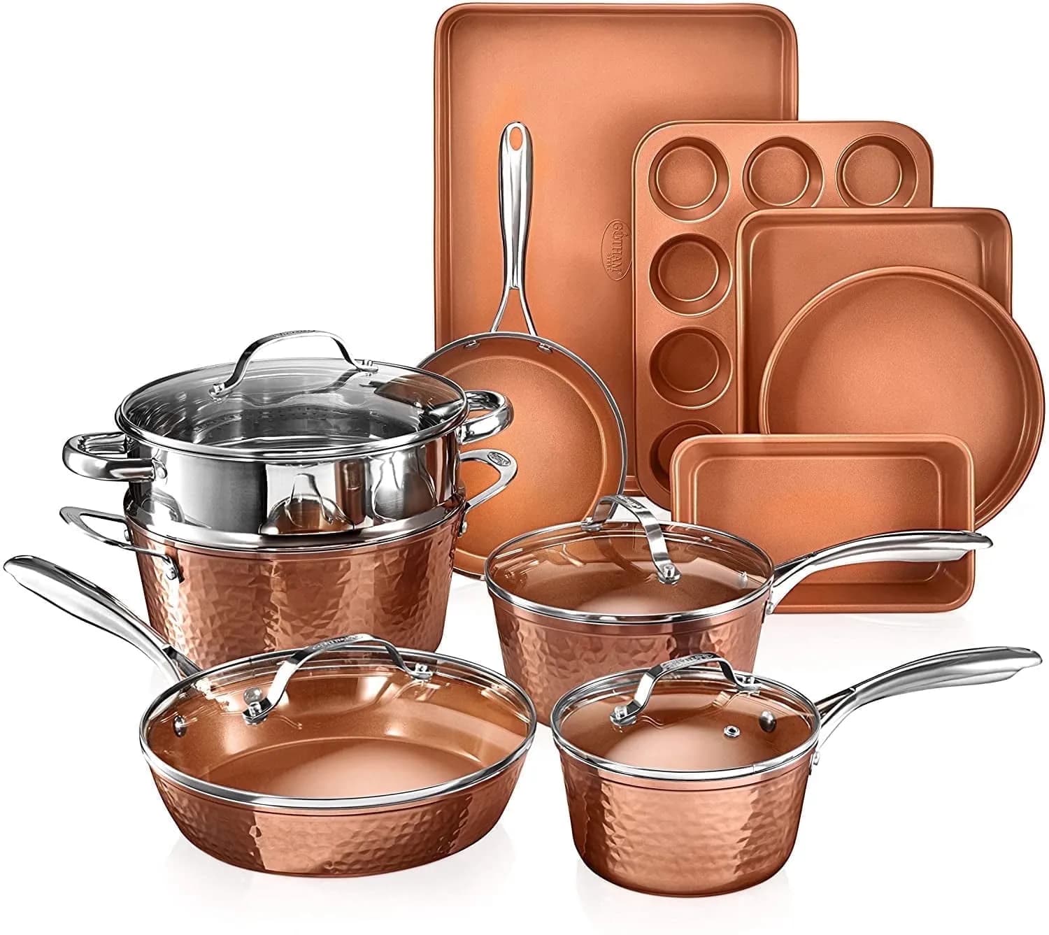 Gotham Steel Hammered 15 Pc Ceramic Cookware Set
