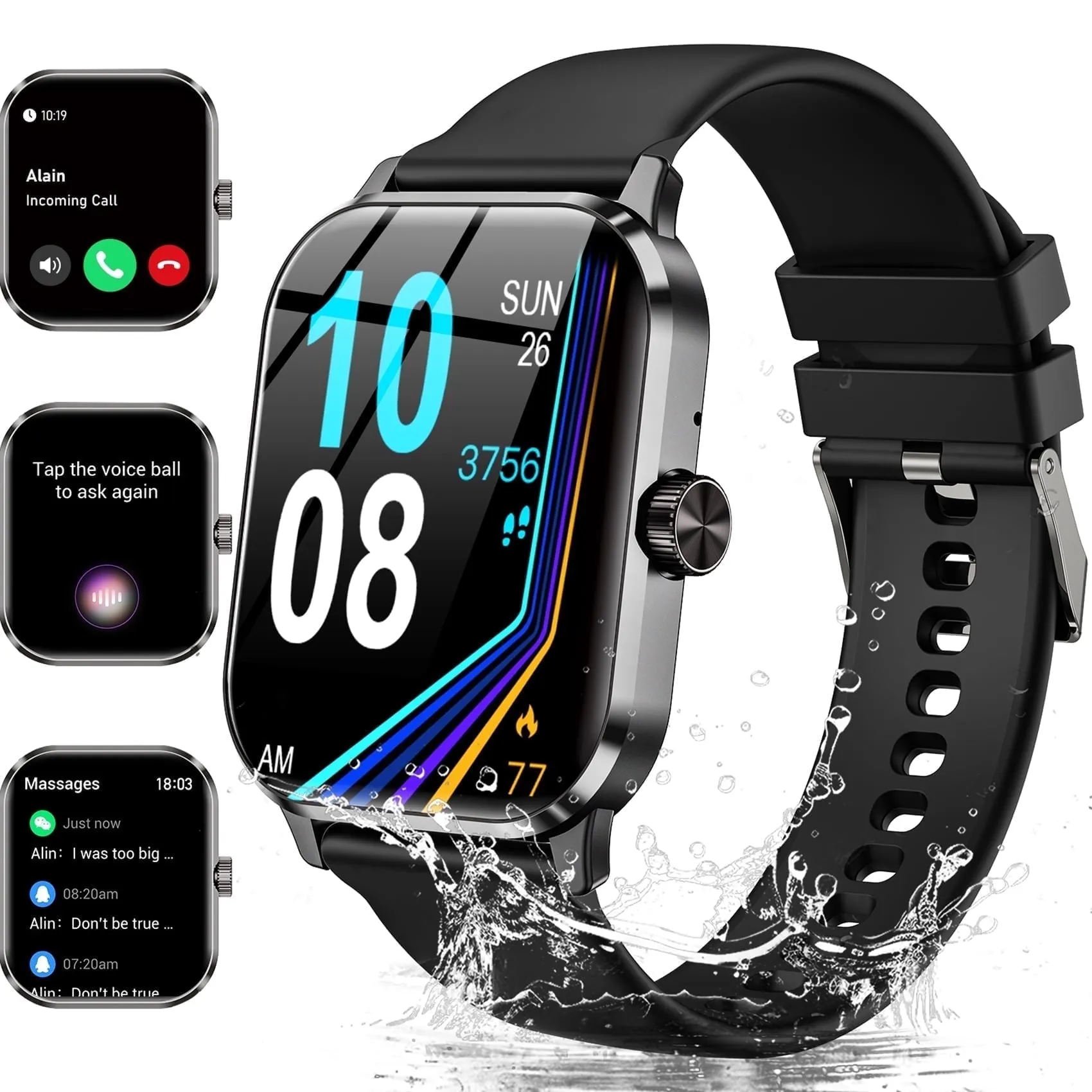 1.96" Smart Watch | Bluetooth Call, Fitness Tracker, 120+ Sports Modes, IP68 Waterproof, Ultra-Thin Design Compatible wi