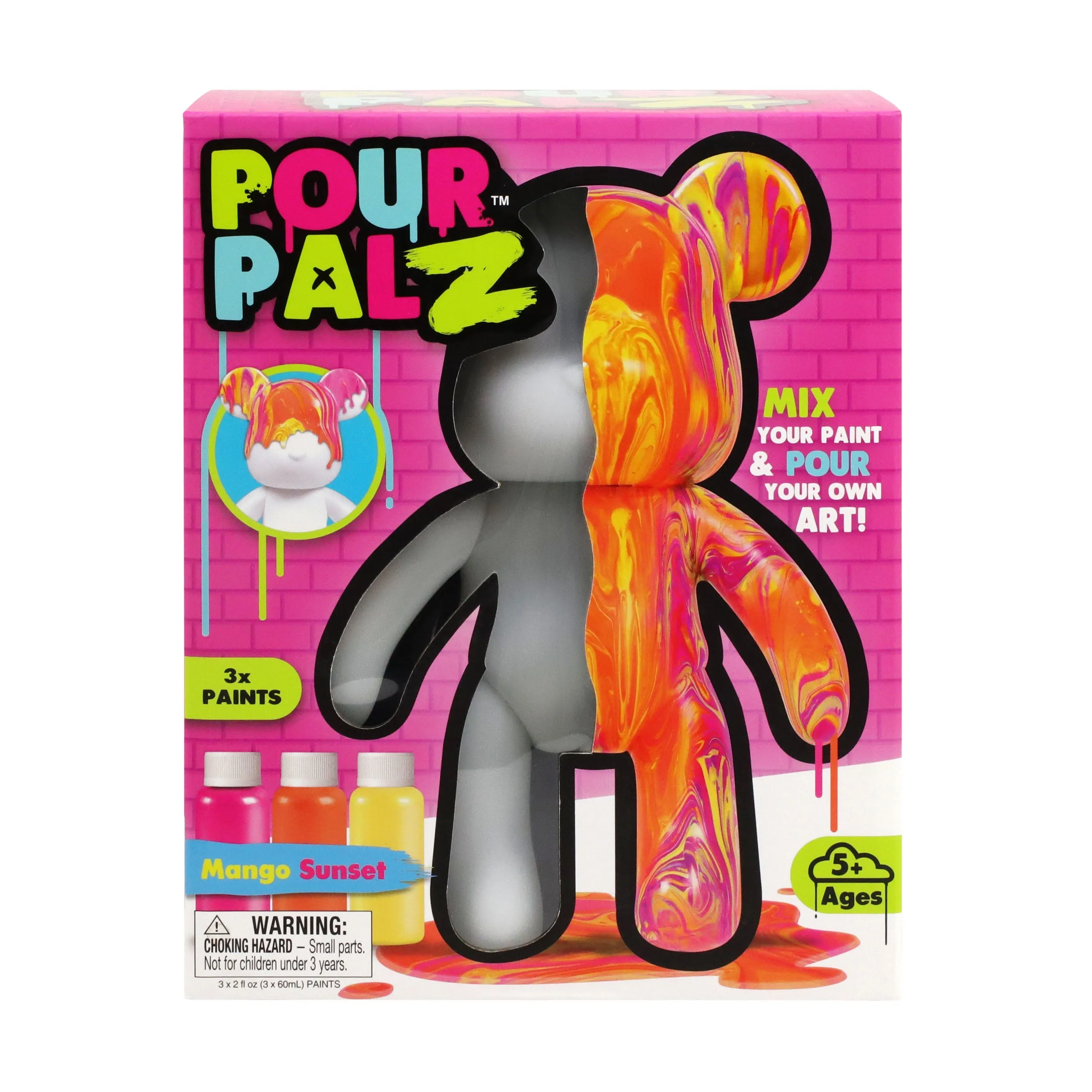 Pour Palz 9 Bear, Mango Sunset, DIY Paint & Pour Craft Kit for Kids Ages 5