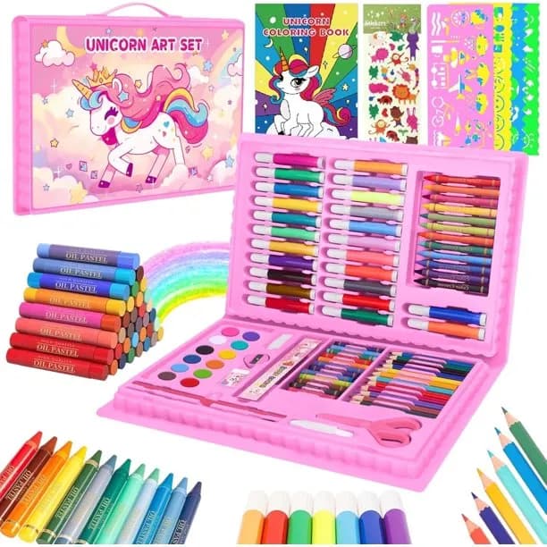 homicozy Art Supplies, Unicorn Drawing & Coloring Set with Crayons, Colored Pencils, Markers, Sketchbook, Watercolor