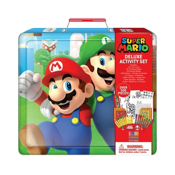 Nintendo Super Mario Deluxe Activity Art Set with Metal Carrying Case, for Boys and Girls, 500+ Pieces