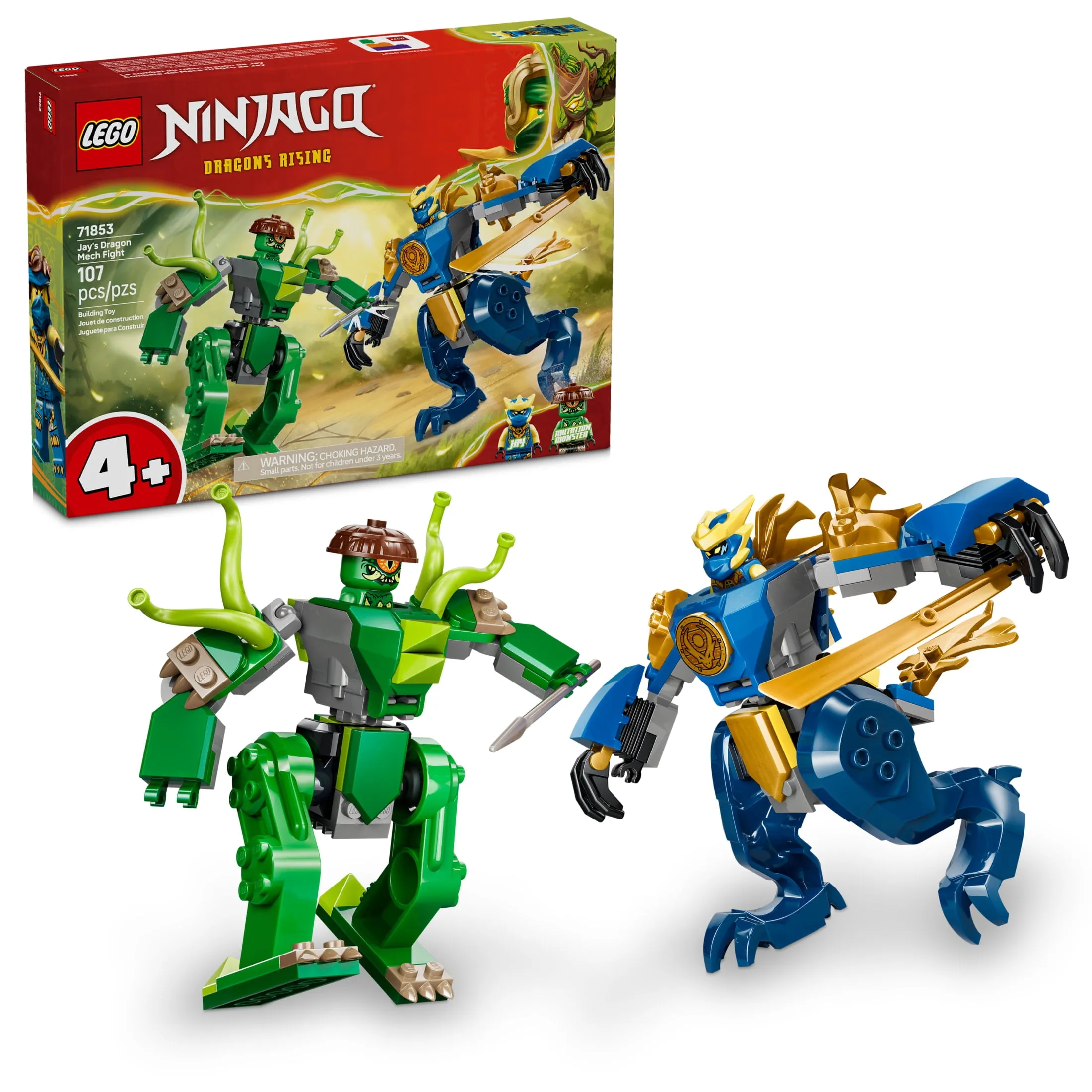 LEGO NINJAGO Jay's Dragon Mech Fight Building Toy - Pretend Play Set for Boys & Girls, Ages 4+ - Includes 2 Minifigures