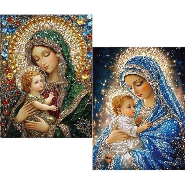 CSZPPQAF 2-Pack Madonna and Child Diamond Painting Kits for Adults - Full Round Drill, Textured Diamond Art for Home