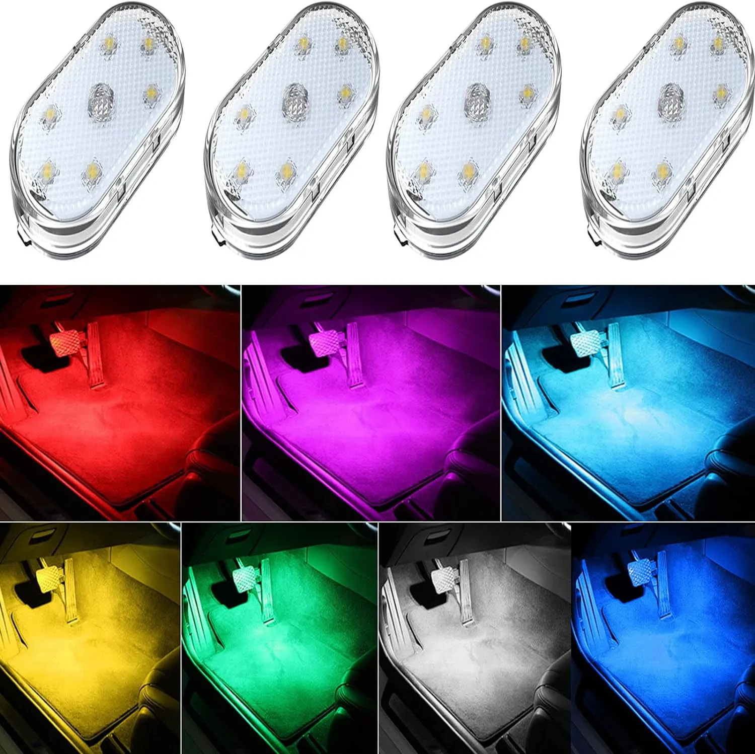 4PCS Wireless LED Lights for Car Interior7 Colors