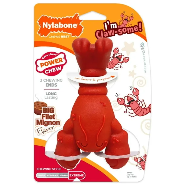 Nylabone Power Chew Lobster Dog Toy, Dog Chew Toy, Filet Mignon Flavor, Small, 1 Count