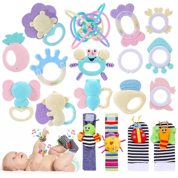 Kaboer 18 Pcs Baby Rattles 0 6 Months Rattles for