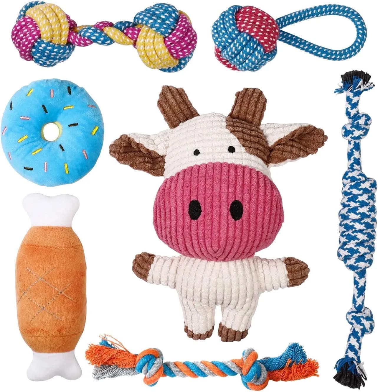 Dog Toys for Small Dogs, 7 Pack Puppy Chew Toys for Teething and Training with Plush Squeaky Toys & Rope Toys to Keep Th