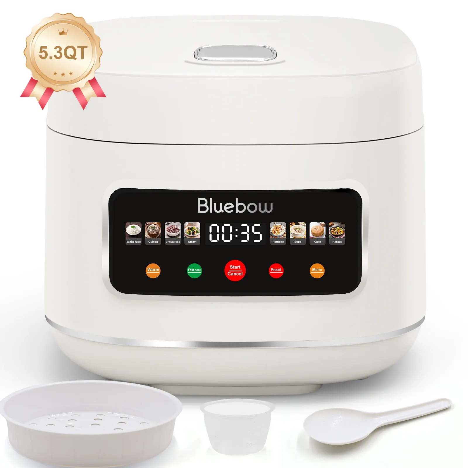 Bluebow Digital Rice Cooker, 5.3QT Rice Maker, 8-in-1 Smart Multi-Cooker, 24-Hour Timer & Keep Warm, Non-Stick Inner Pot