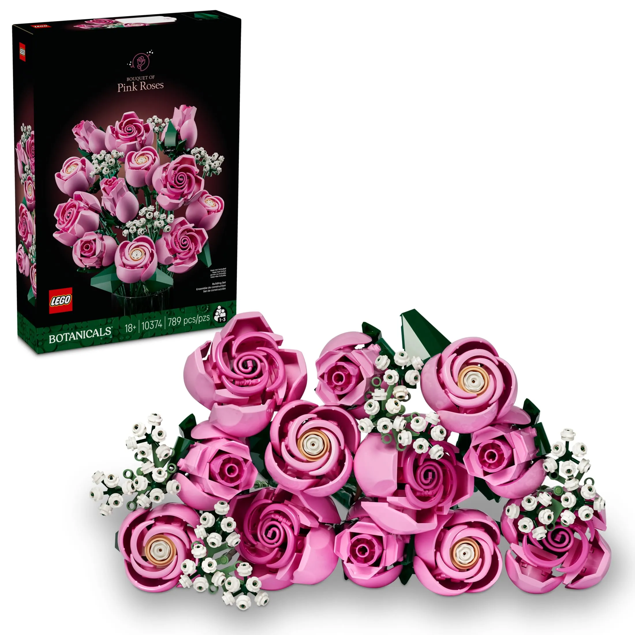 LEGO Botanicals Bouquet of Pink Roses Artificial Flowers - Building Blocks for Adults, Ages 18+ - Flowers for Home