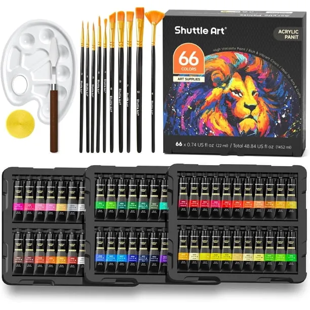 82 Pack Acrylic Paint Set Shuttle Art 66 Colors