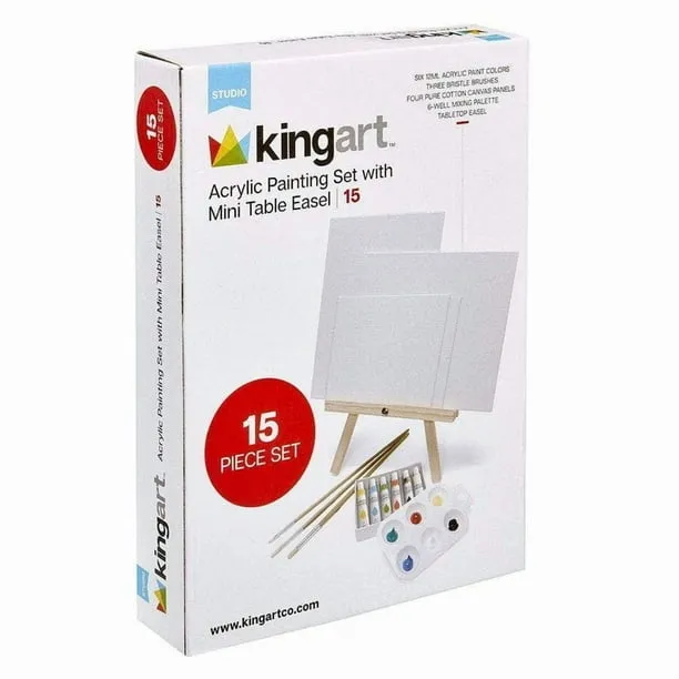 KINGART 15-Piece Acrylic Painting Set with Mini Easel – Art Supplies for Beginners & Artists