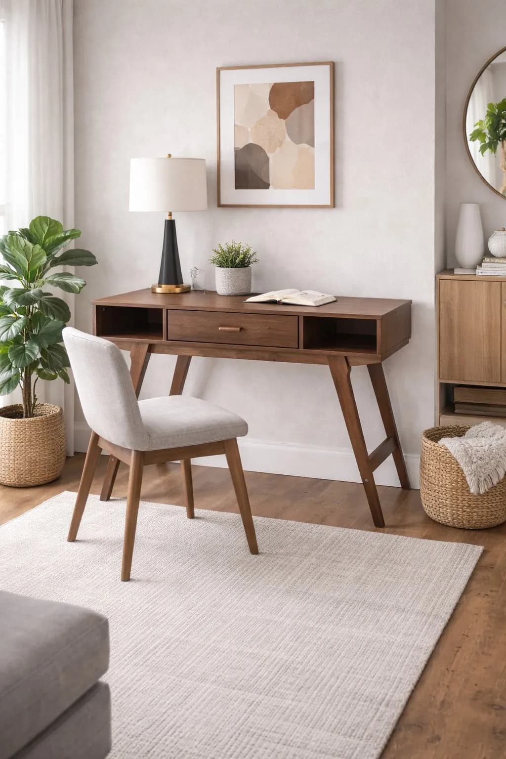 OS Home and Office Furniture 47.25" 1-Drawer Wood Desk in Danish Walnut