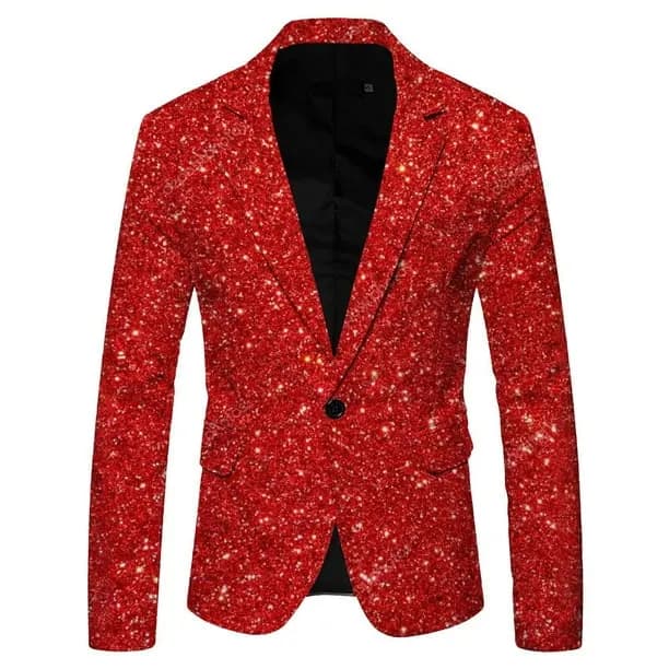 Casual Blazer for Men Sequined Lapel Single Button Jacket with Pockets Slim Fit Long Sleeve Business Casual Coat