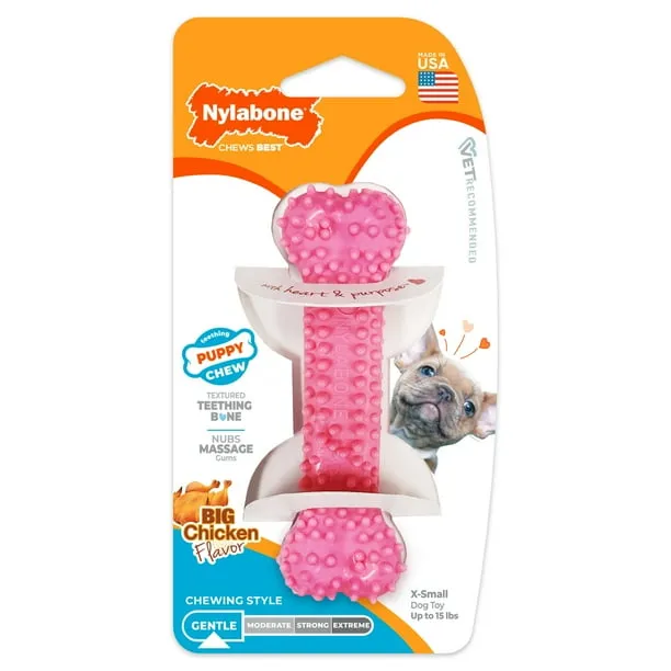 Nylabone Puppy Chew Textured Teething Bone Dog Toy, Dog Chew Toy, Chicken Flavor, X-Small, 1 Count