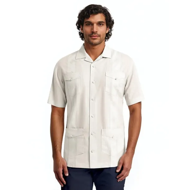 Men's and Big Men's Camp Collar Guayabera Short Sleeve Button-Down Shirt, Sizes S-5XL