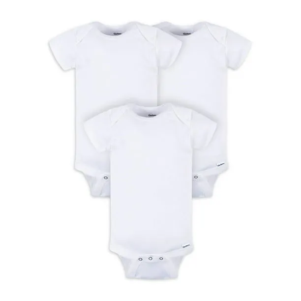 Baby Boy or Girl Unisex White Short Sleeve Cotton Bodysuit, 3-Pack, Sizes Preemie - 24 Months