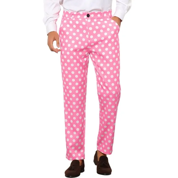 Men's Polka Dots Dress Pants Regular Fit Flat