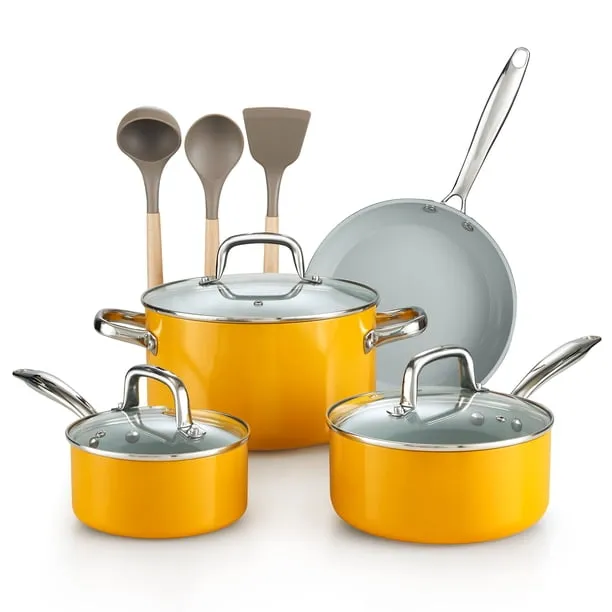 Cook N Home Pots and Pans Set Non Stick, 10-Piece Hard Anodized Nonstick Healthy Ceramic Cookware Set, Induction Cookwar