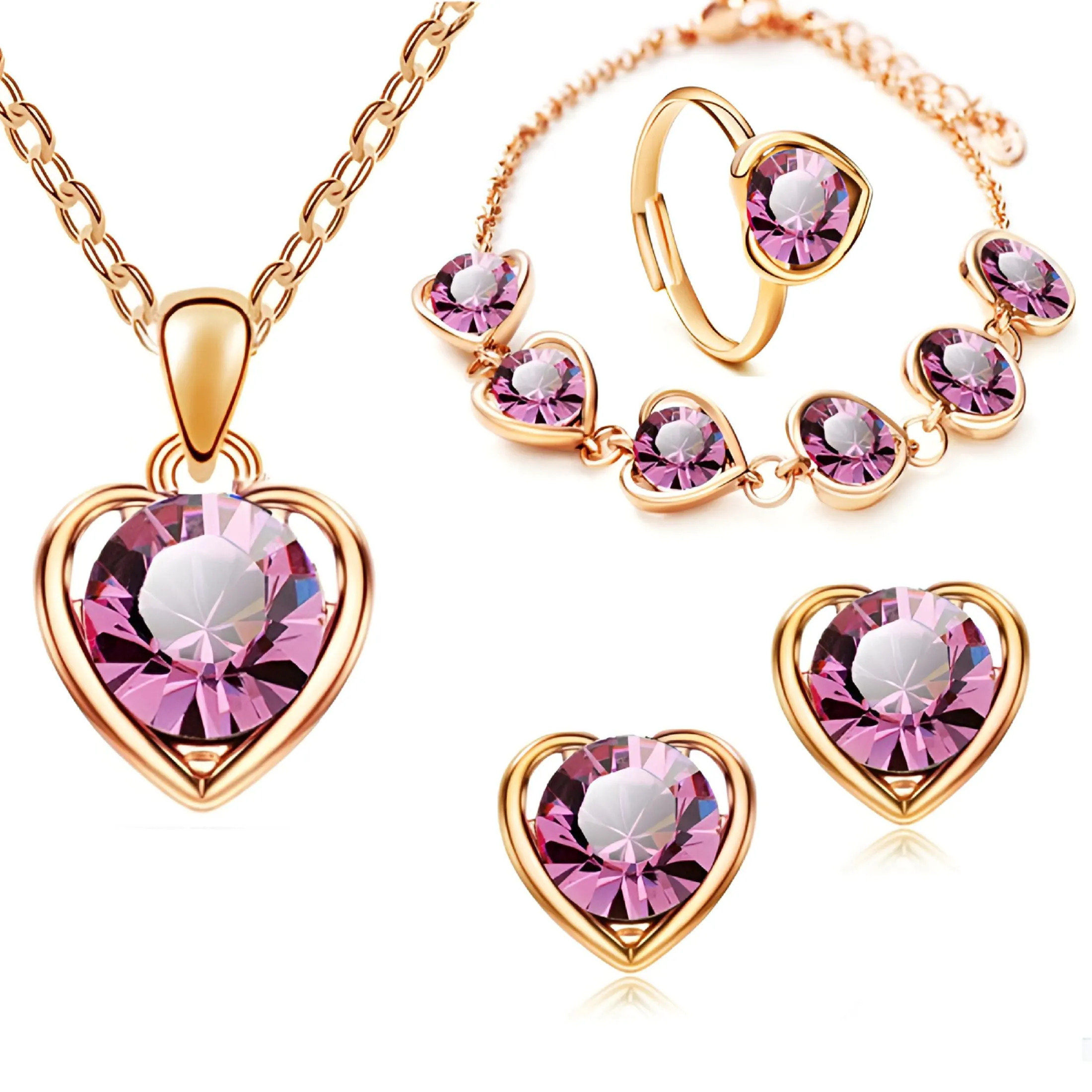 Jewelry Sets for Women Crystal Jewelry Simple Heart Necklace Earrings Bracelet Three-Piece Set