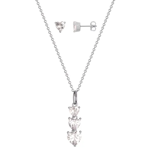 women's Fine Silver Plated Cubic Zirconia Heartshape Necklace Earring Set