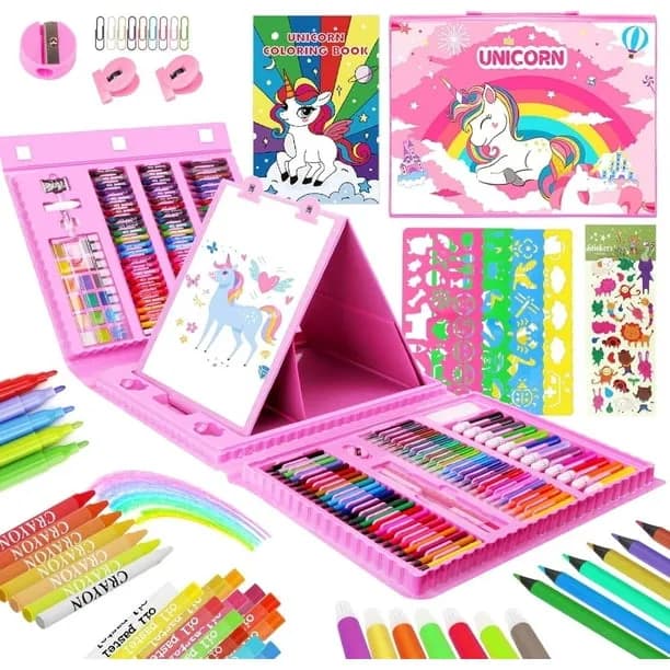 JYPS Art Supplies for Kids,Drawing Kits Unicorn Art Case Coloring Set with Double Sided Trifold Easel,Crayon,Colored Pen