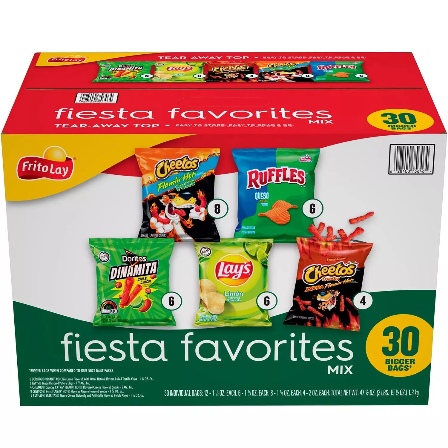 Frito-Lay Fiesta Favorites Mix, Variety Pack Chips & Snacks, 30 Count